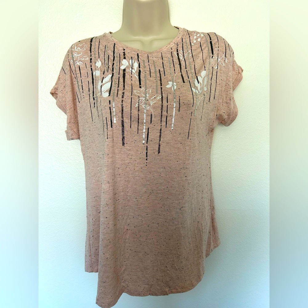 Silver Sequin Blush With Design TShirt